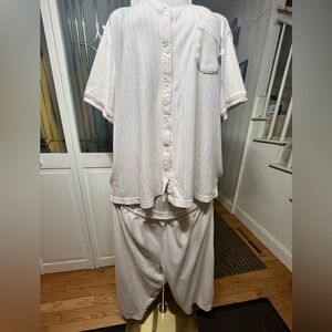 Karen Neuburger Pink Stripe Pajama Set 3X Plus Size Floral Trim Romantic Vibes